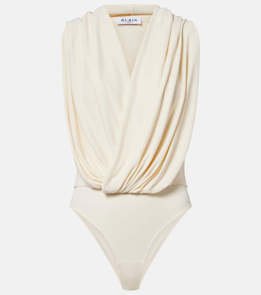 Alaïa Draped Hooded Jersey Bodysuit In Multi