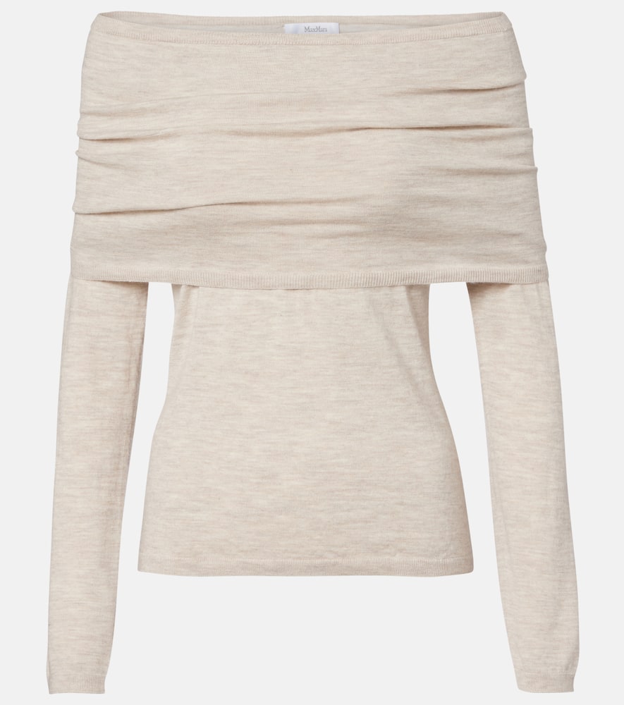 Max Mara Faretra Off-shoulder Cashmere Sweater In Neutral