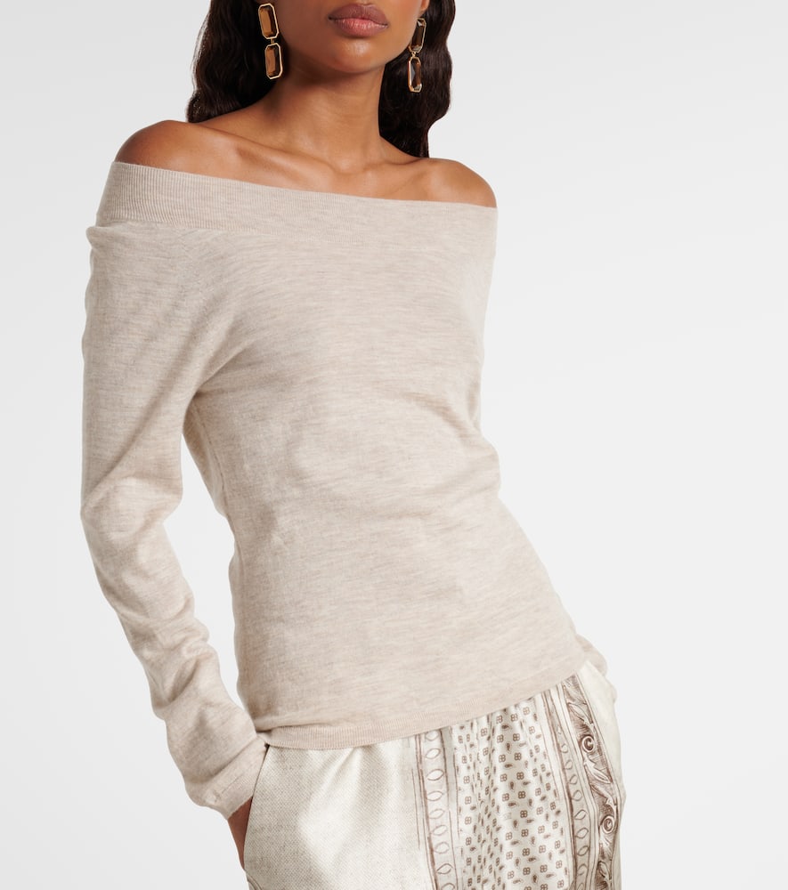 Max Mara Faretra Off-shoulder Cashmere Sweater In Neutral