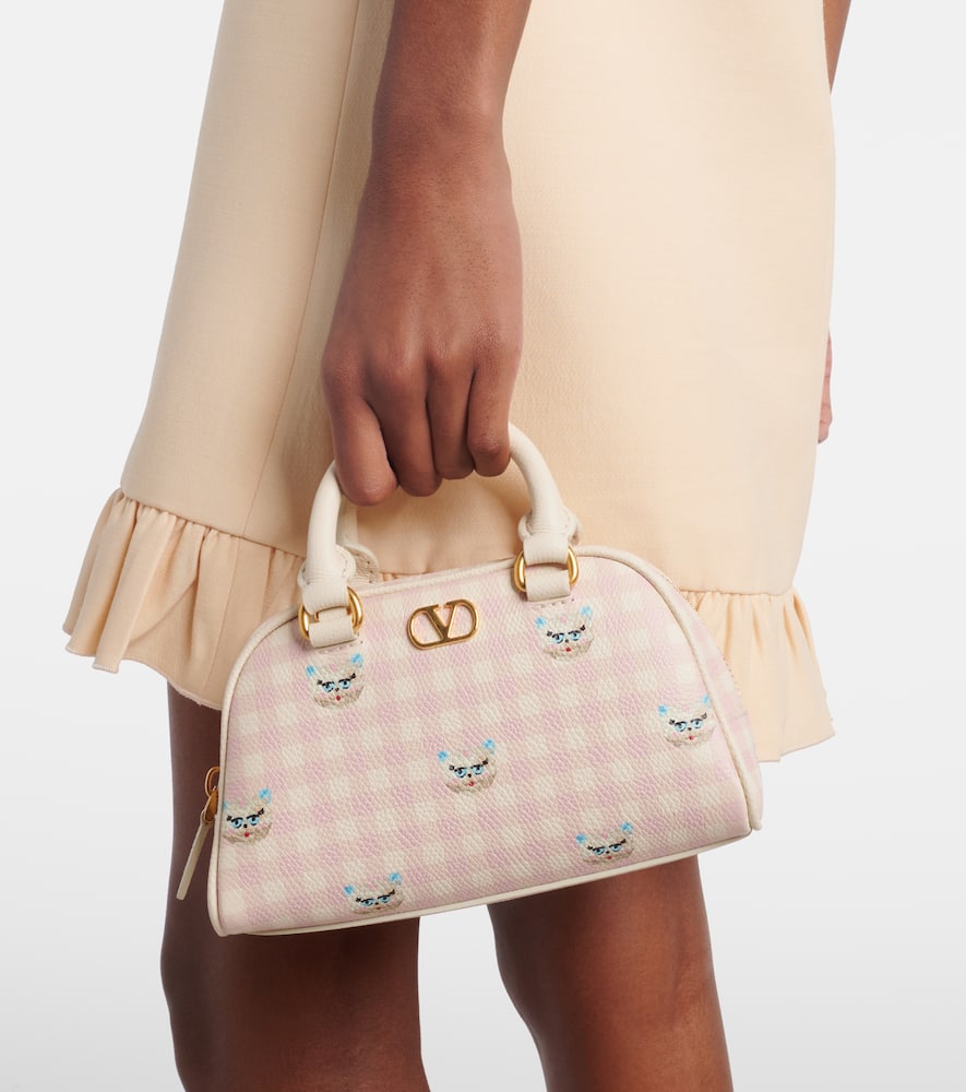 Valentino Gingham Leather Tote Bag In Pink