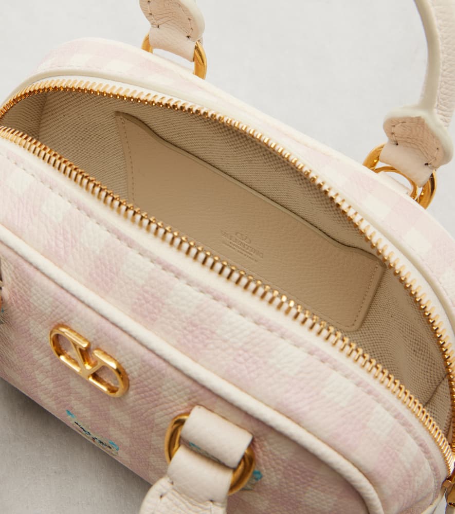 Valentino Gingham Leather Tote Bag In Pink