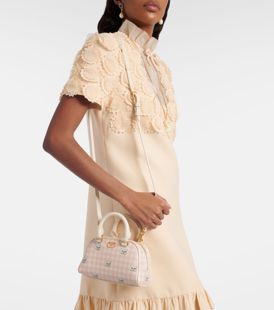 Valentino Gingham Leather Tote Bag In Pink