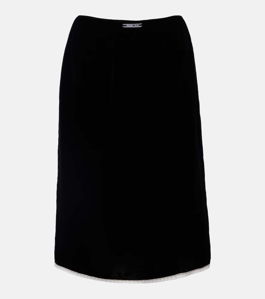Prada Lace-trimmed Velvet Midi Skirt In Black