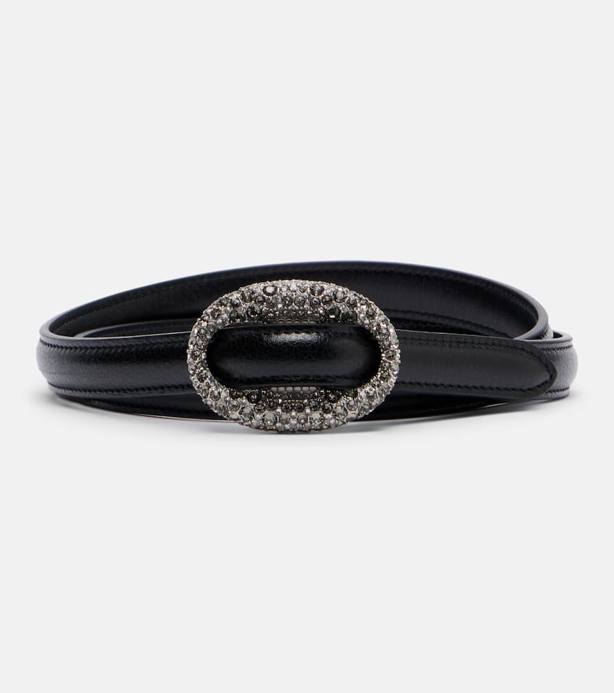 Saint Laurent Crystal-embellished Leather Belt In Black