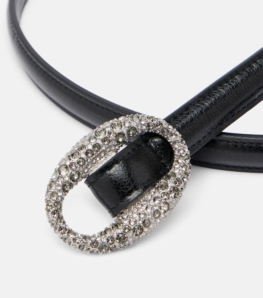 Saint Laurent Crystal-embellished Leather Belt In Black