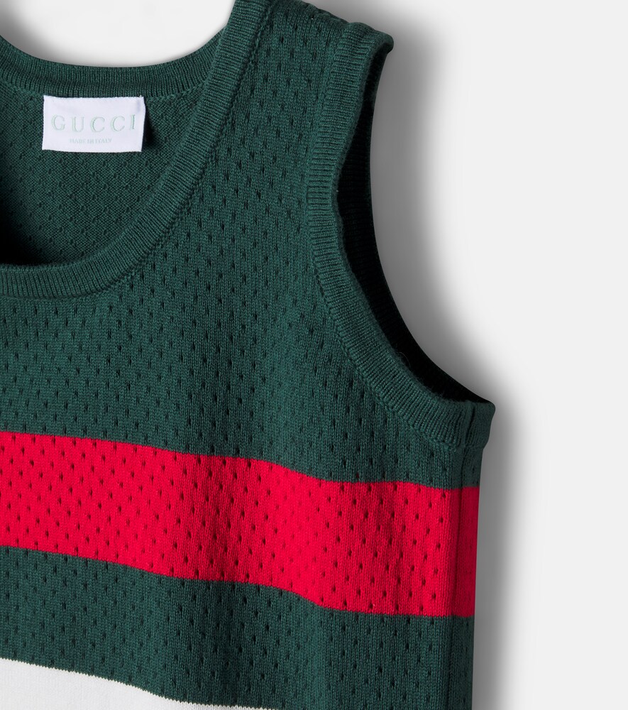  Gucci Kids Gucci Kids Web Stripe Pointelle Cotton Dress 
