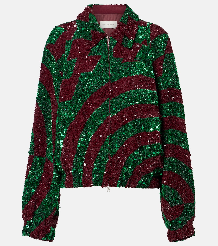 Dries Van Noten Women's Burgundy Sequined Blouson Jacket UK Size 14 - Mytheresa