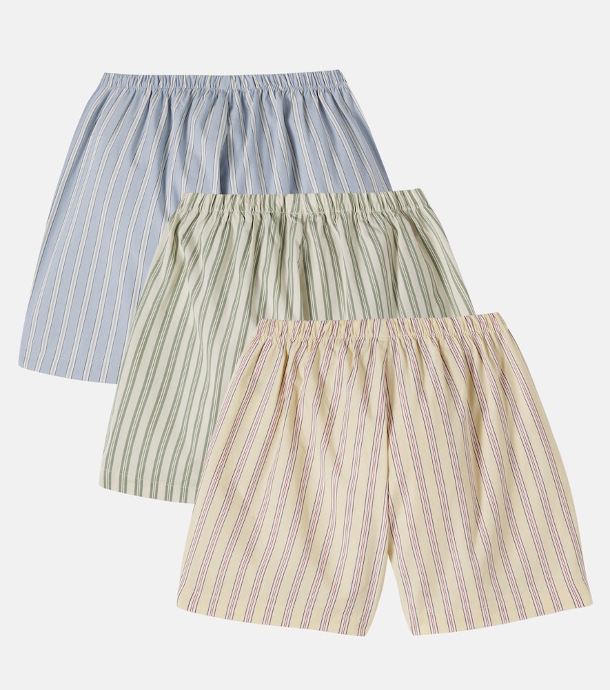  Konges Slojd Konges Slã¸jd Azur Set Of 3 Striped Cotton Poplin Shorts 
