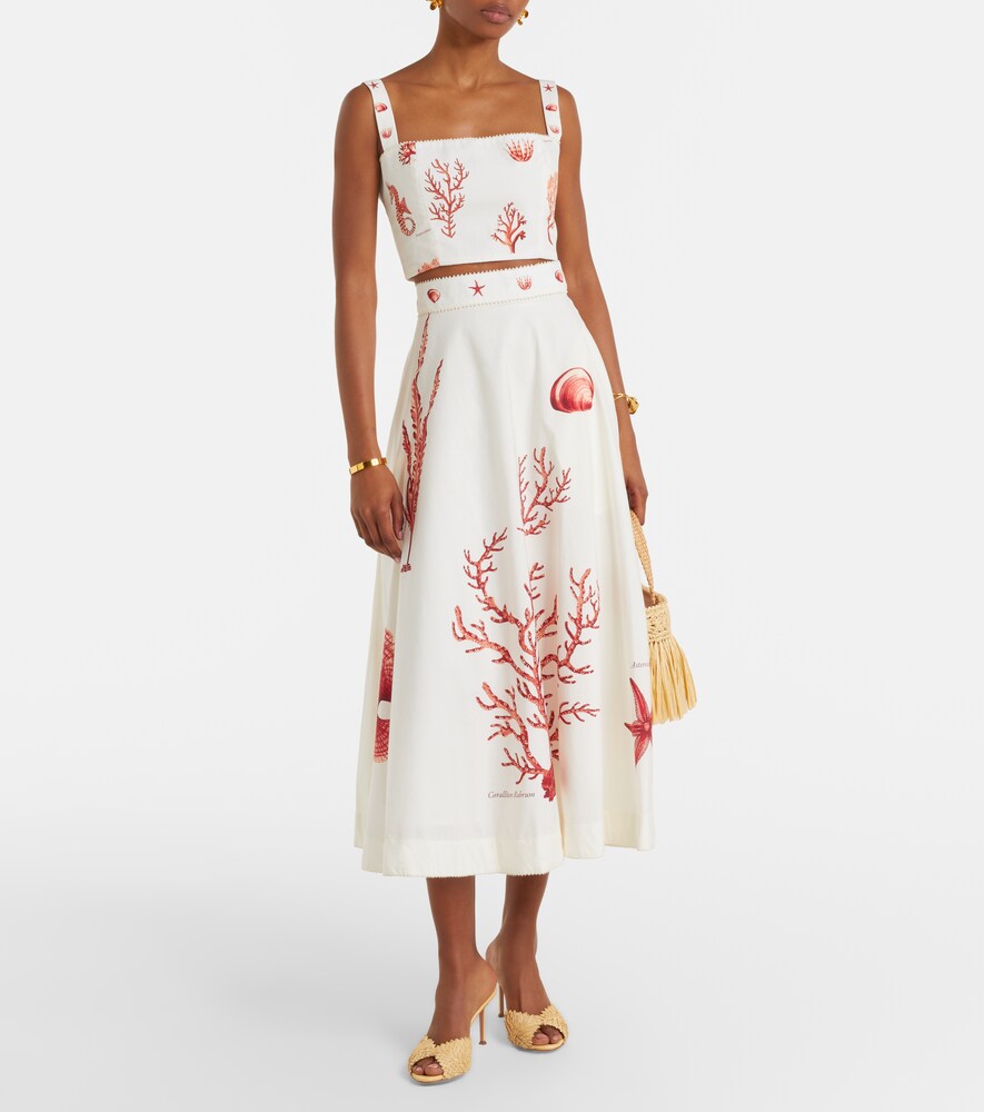 Agua by Agua Bendita Tangelo printed cotton midi skirt