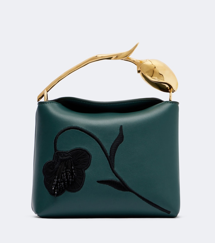 Bestickte Henkeltasche Bloom Mini aus Leder