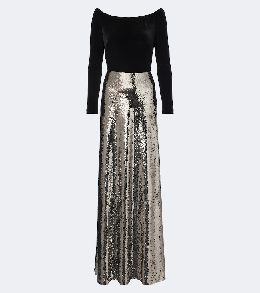 Off-Shoulder-Robe aus Samt mit Pailletten