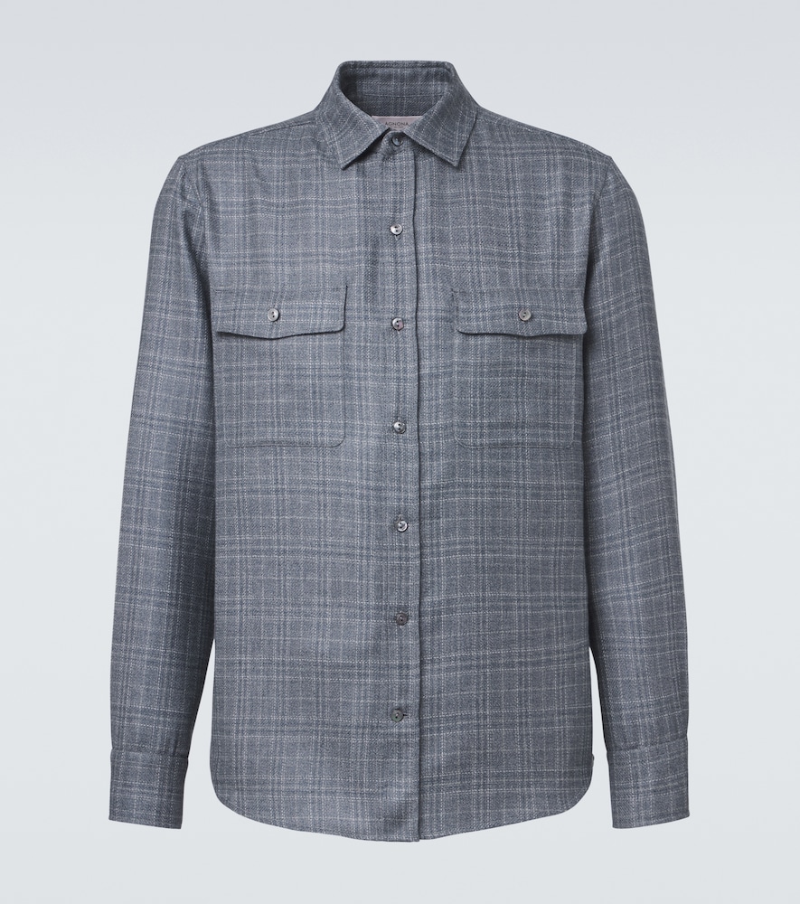 Camicia in lana, seta e lino a quadri