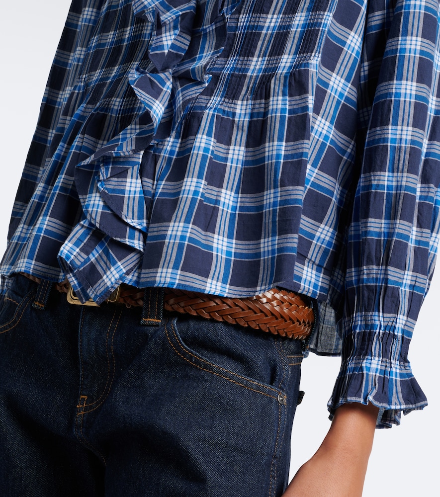 Dôen Hardy Plaid Ruffled Cotton Blouse