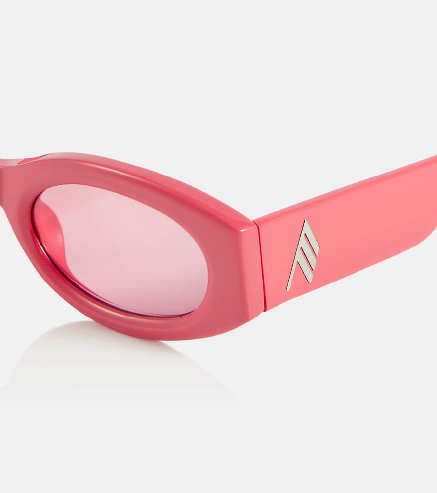 Shop Attico Berta Oval Sunglasses In Coral/silver/pink