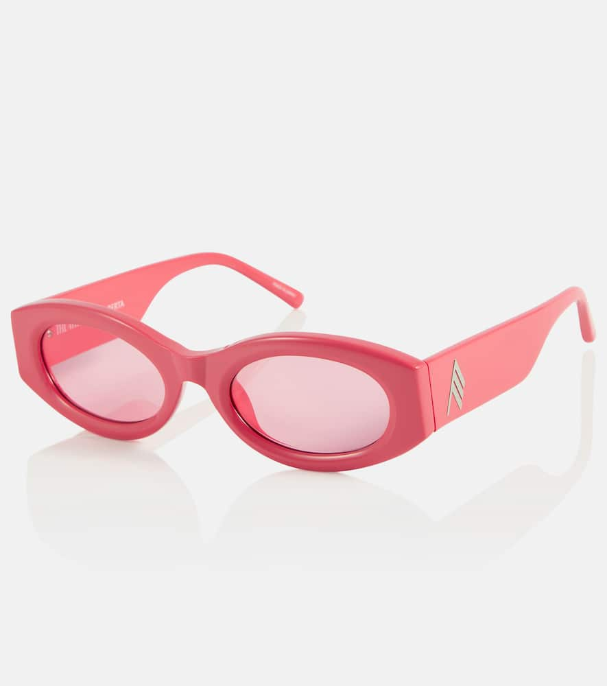 Shop Attico Berta Oval Sunglasses In Coral/silver/pink