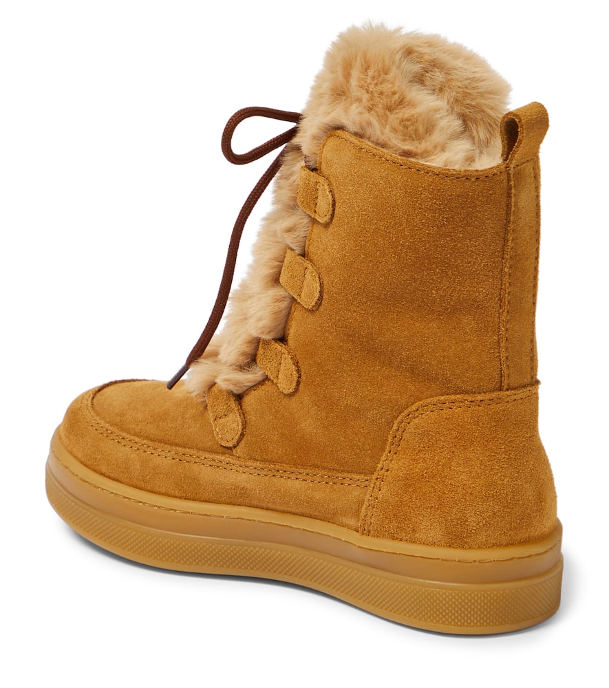 Shop Il Gufo Faux Fur-trimmed Suede Ankle Boots In Beige