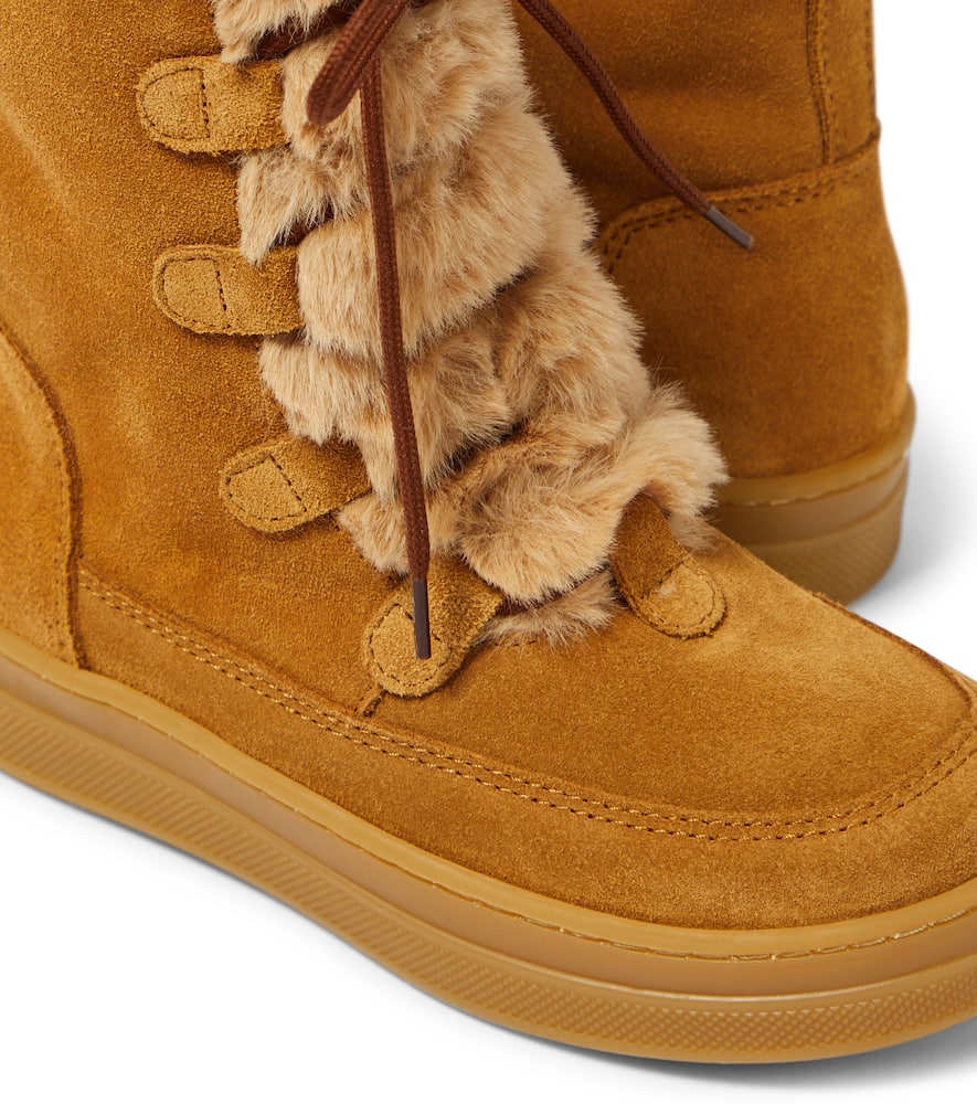 Shop Il Gufo Faux Fur-trimmed Suede Ankle Boots In Beige