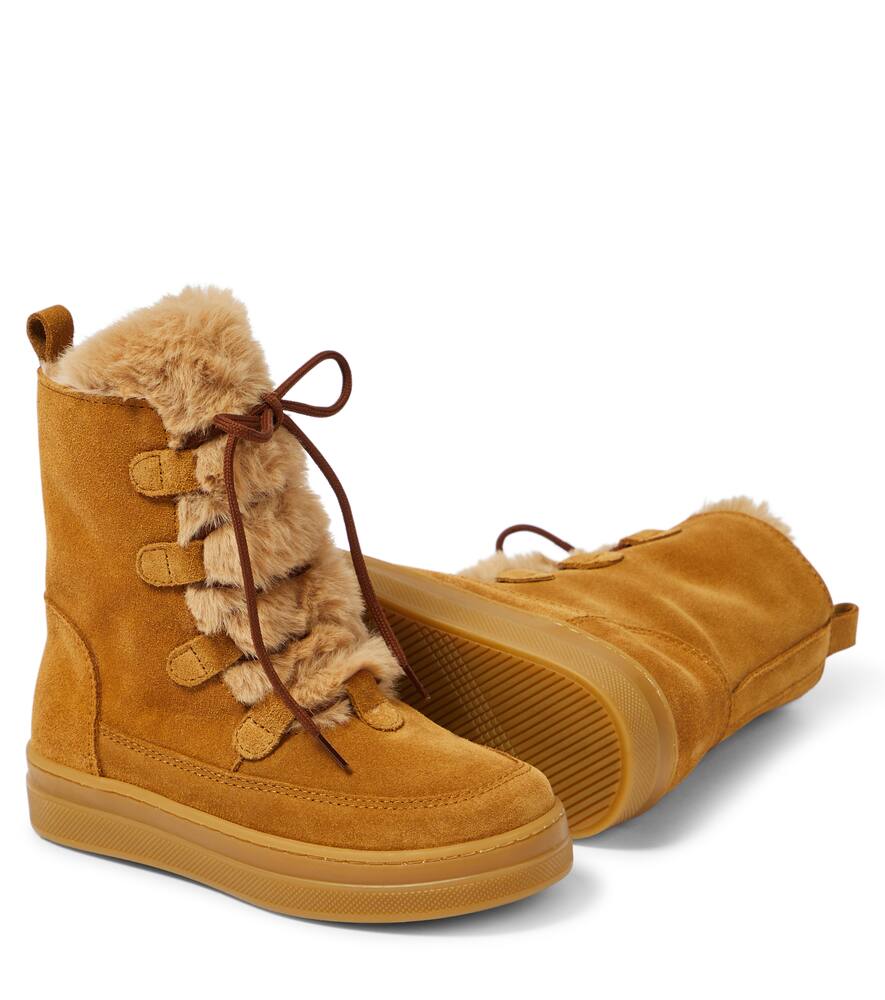 Shop Il Gufo Faux Fur-trimmed Suede Ankle Boots In Beige