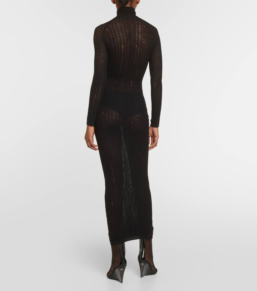 Alaïa Distressed Wool-blend Midi Dress In Black