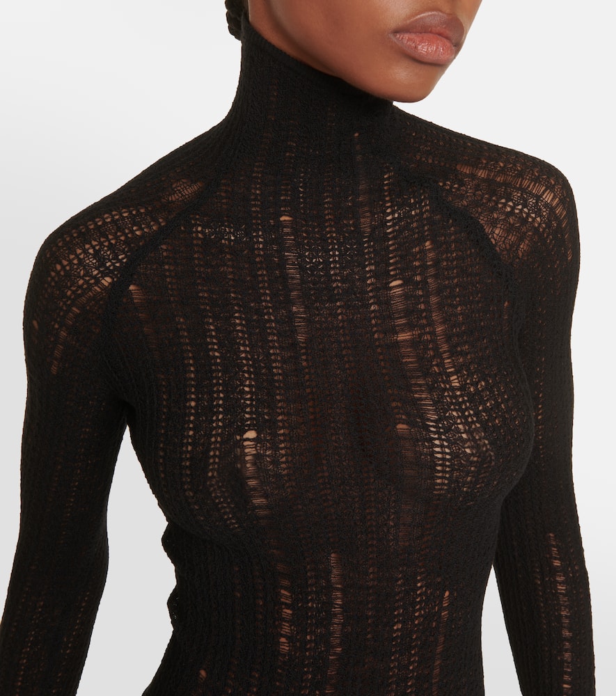Alaïa Distressed Wool-blend Midi Dress In Black