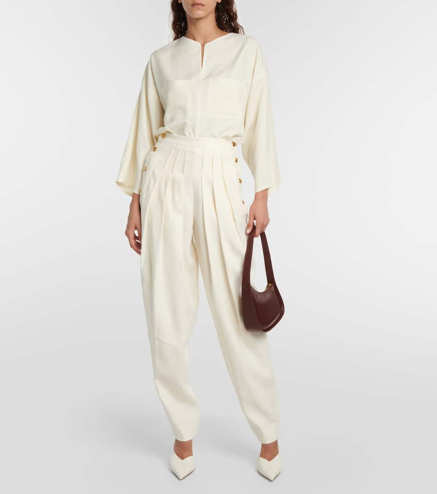 Shop Loro Piana High-rise Tapered Linen And Wool Pants In White