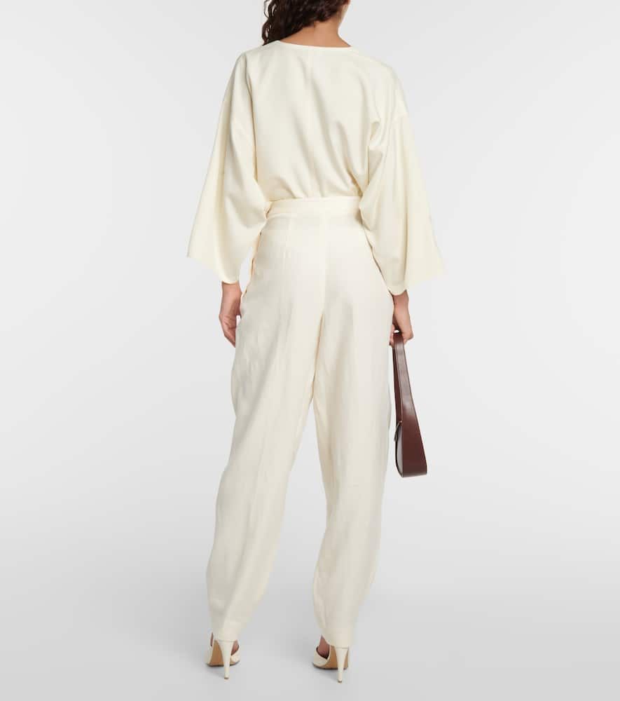 Shop Loro Piana High-rise Tapered Linen And Wool Pants In White