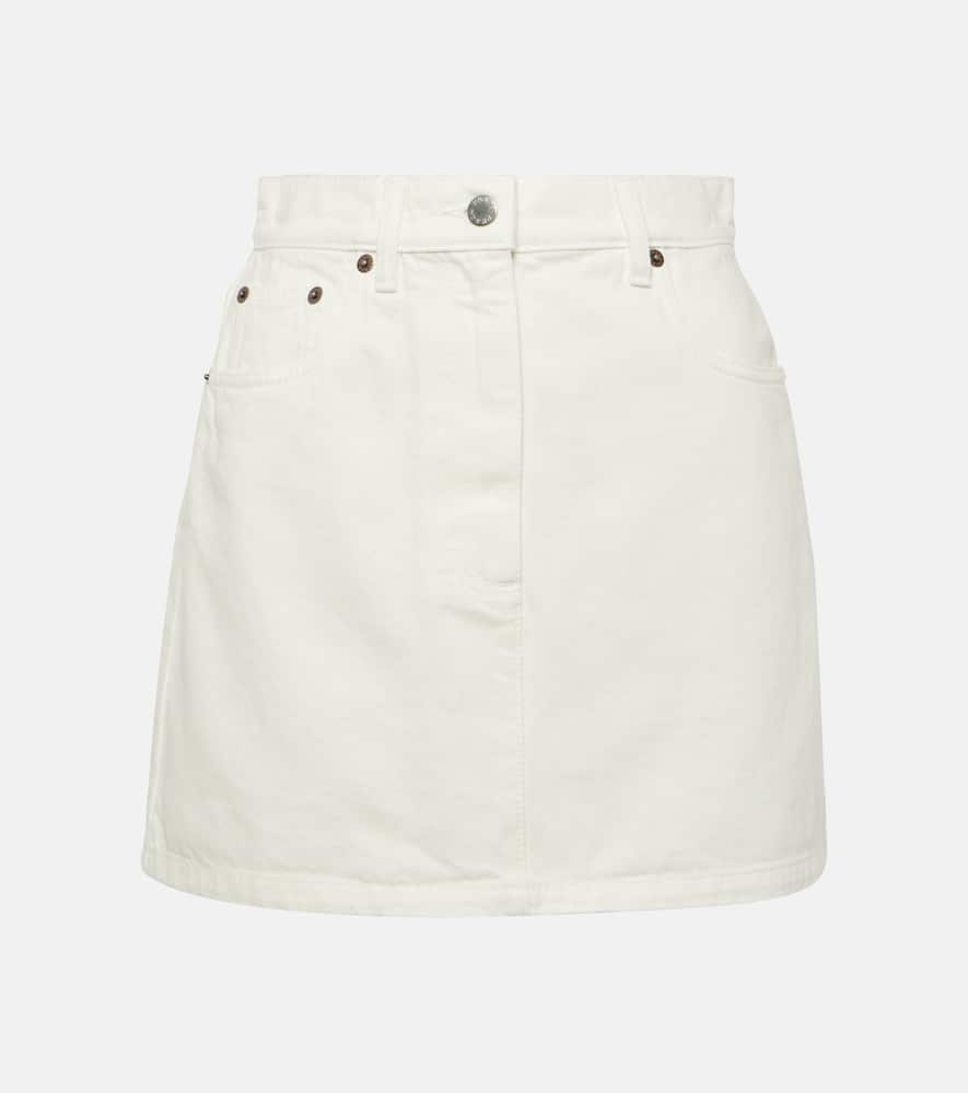 Prada Logo-appliqué Denim Mini Skirt In White