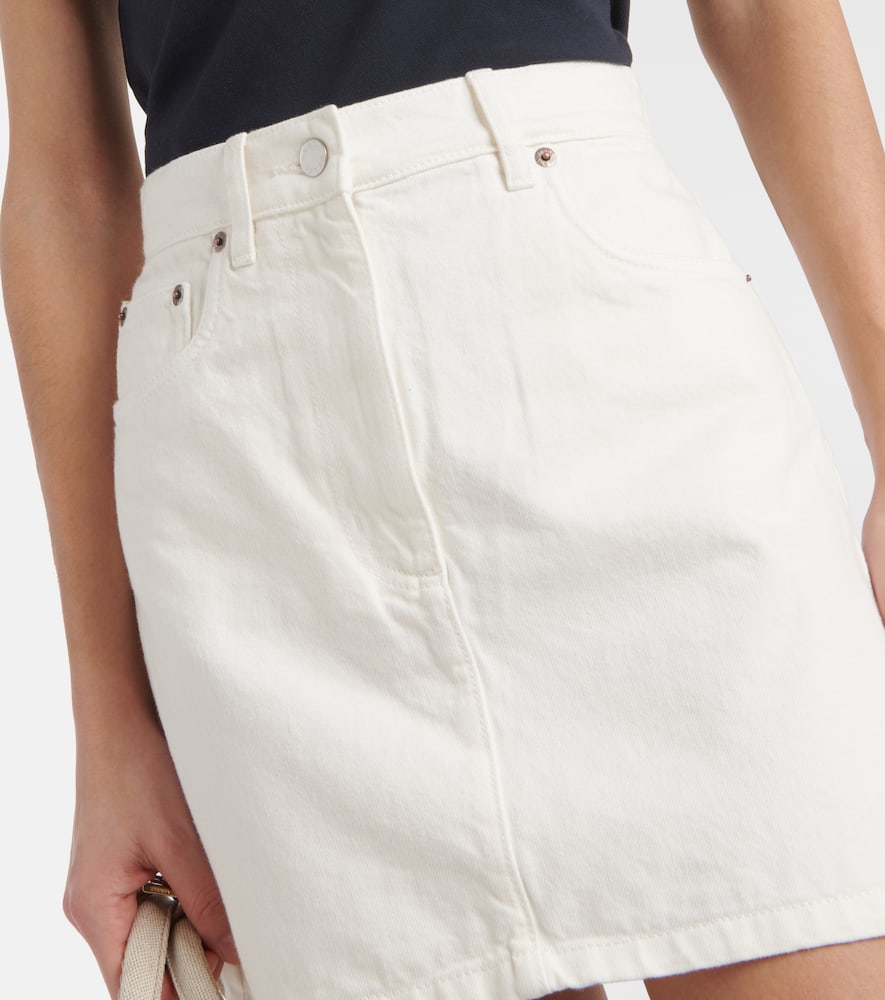 Prada Logo-appliqué Denim Mini Skirt In White