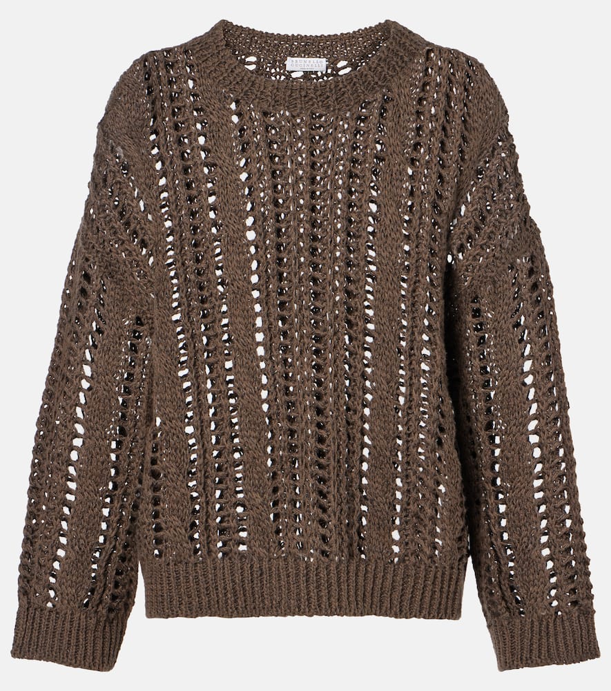 Brunello Cucinelli Jute And Cotton-blend Sweater In Braun