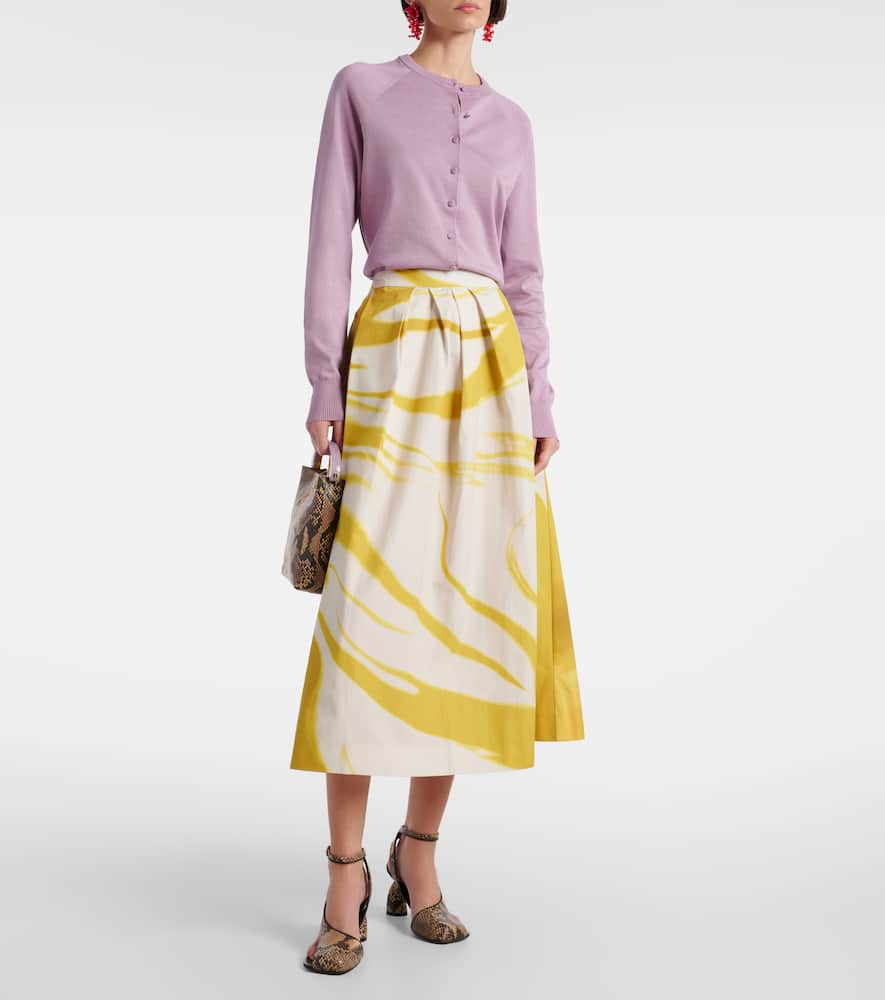 Dries Van Noten Printed Cotton Midi Skirt In Lime