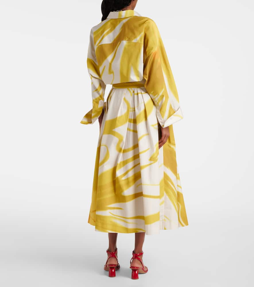 Dries Van Noten Printed Cotton Midi Skirt In Lime