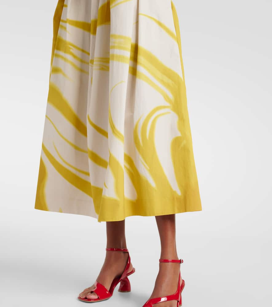 Dries Van Noten Printed Cotton Midi Skirt In Lime