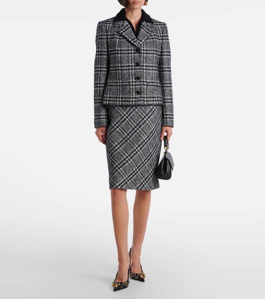 Dolce & Gabbana Checked Wool-blend Miniskirt In Gray