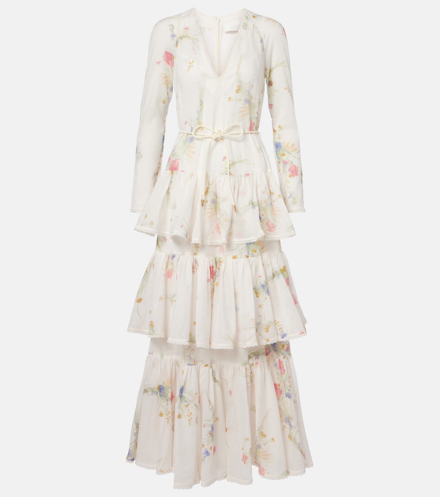Zimmermann Women's White Lucky Floral Tiered Cotton Maxi Dress UK Size 16 - Mytheresa