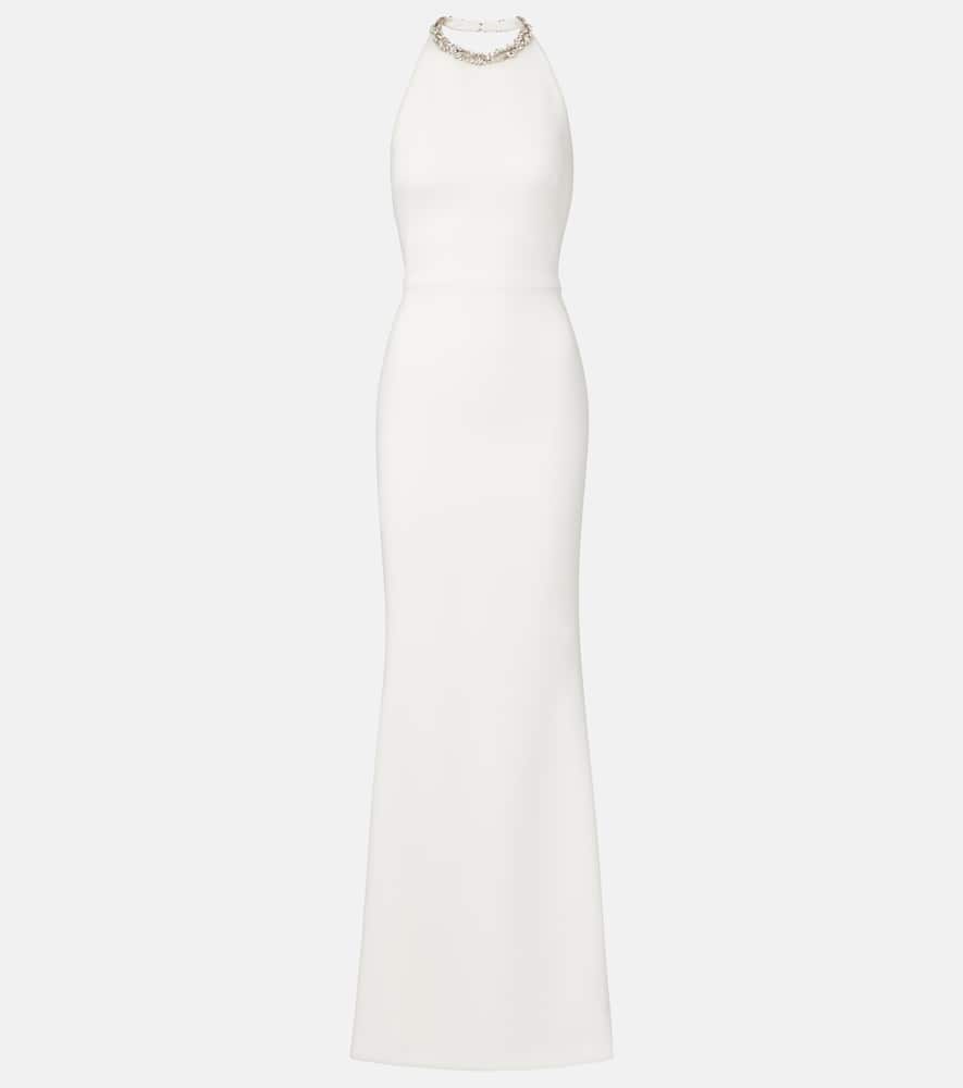 Crystal-embellished open-back gown