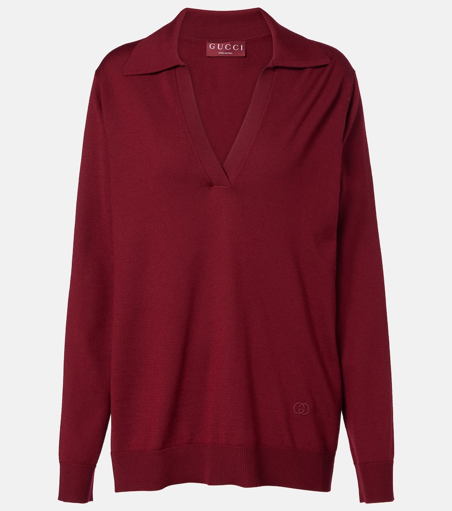 Gucci Polohemd Aus Ultrafeiner Wolle In Burgundy