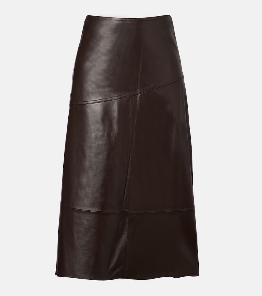 Yves Salomon Leather Midi Skirt In Brown