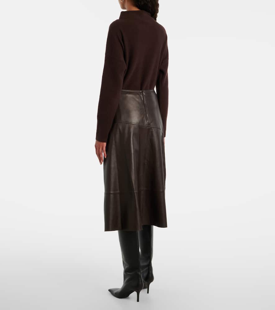 Yves Salomon Leather Midi Skirt In Brown