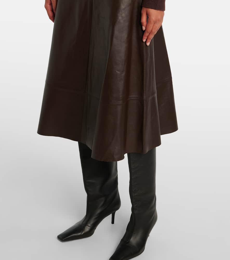 Yves Salomon Leather Midi Skirt In Brown