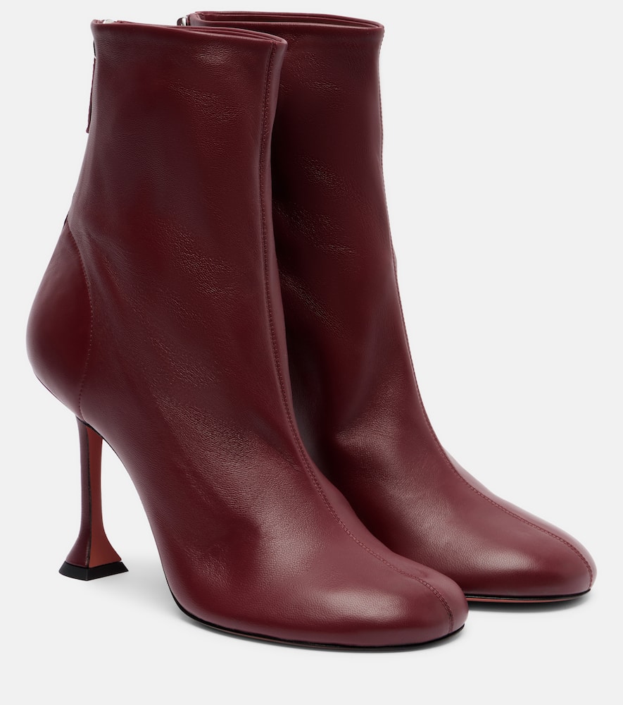 Amina Muaddi Iris 95 Leather Ankle Boots In Burgundy