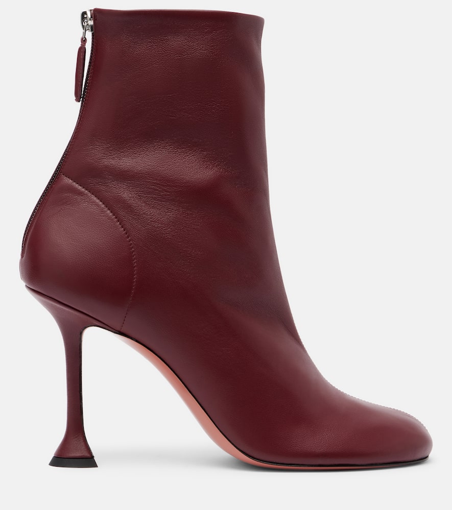 Amina Muaddi Iris 95 Leather Ankle Boots In Burgundy