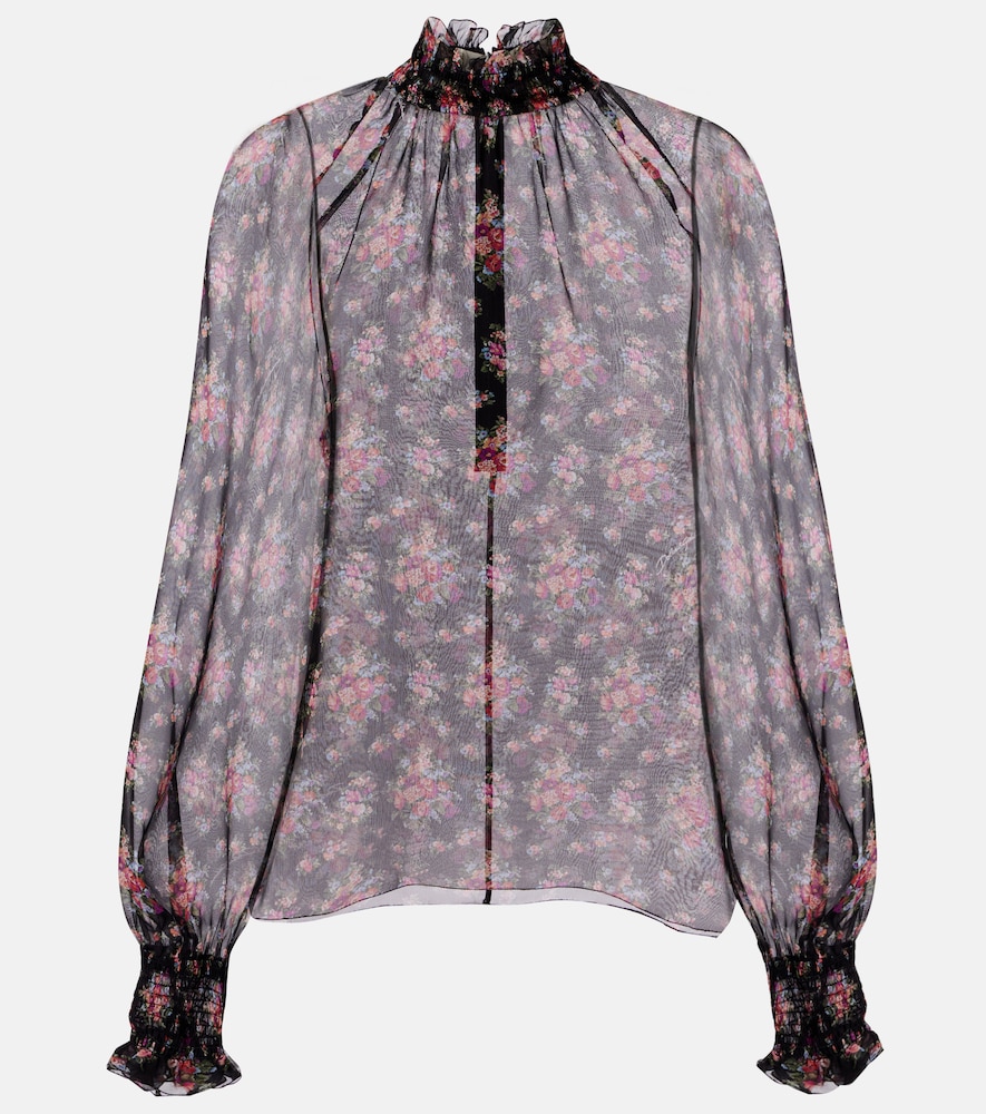 Dolce & Gabbana Floral ruffled sheer silk blouse