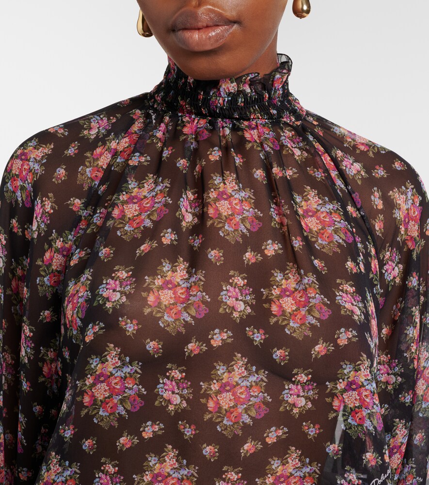  Dolce&gabbana Dolce&gabbana Floral Ruffled Sheer Silk Blouse 