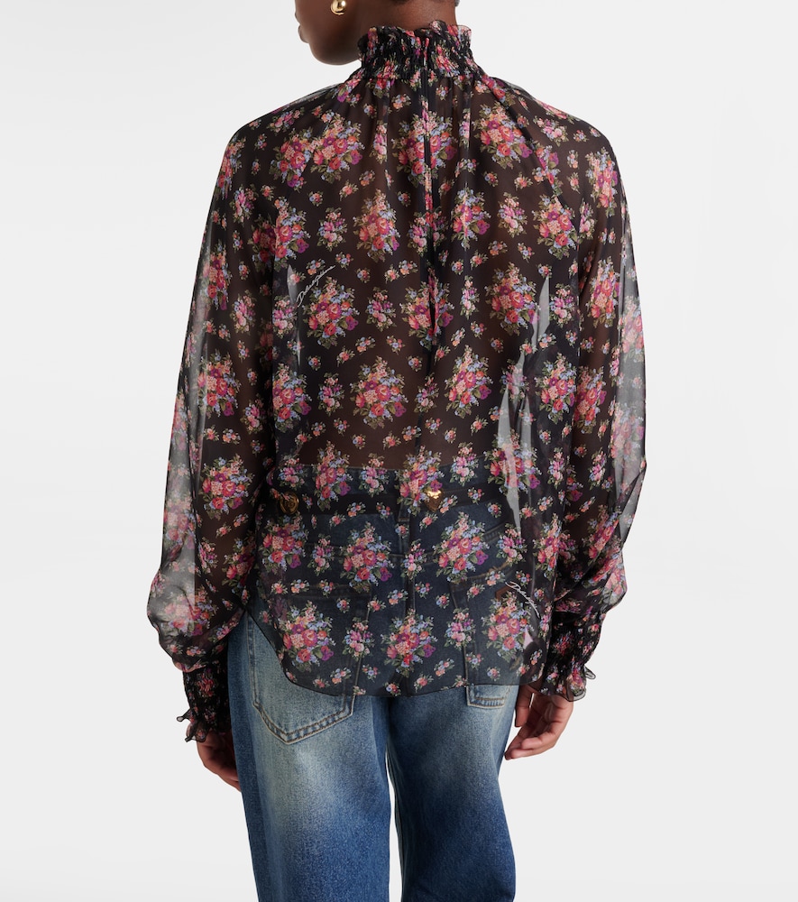  Dolce&gabbana Dolce&gabbana Floral Ruffled Sheer Silk Blouse 