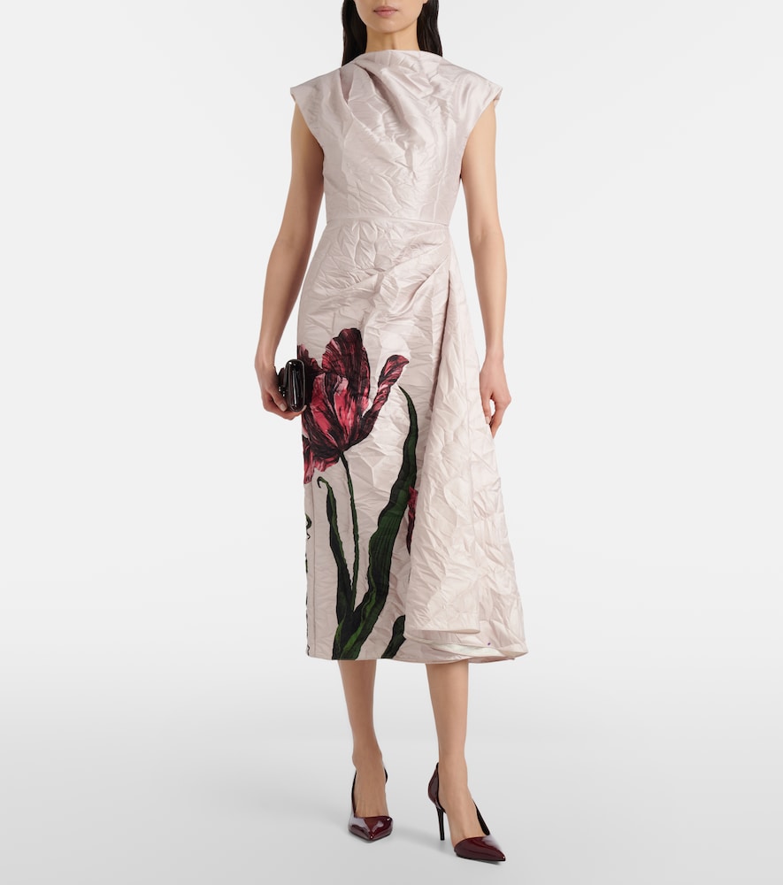 Floral Draped Satin Midi Dress