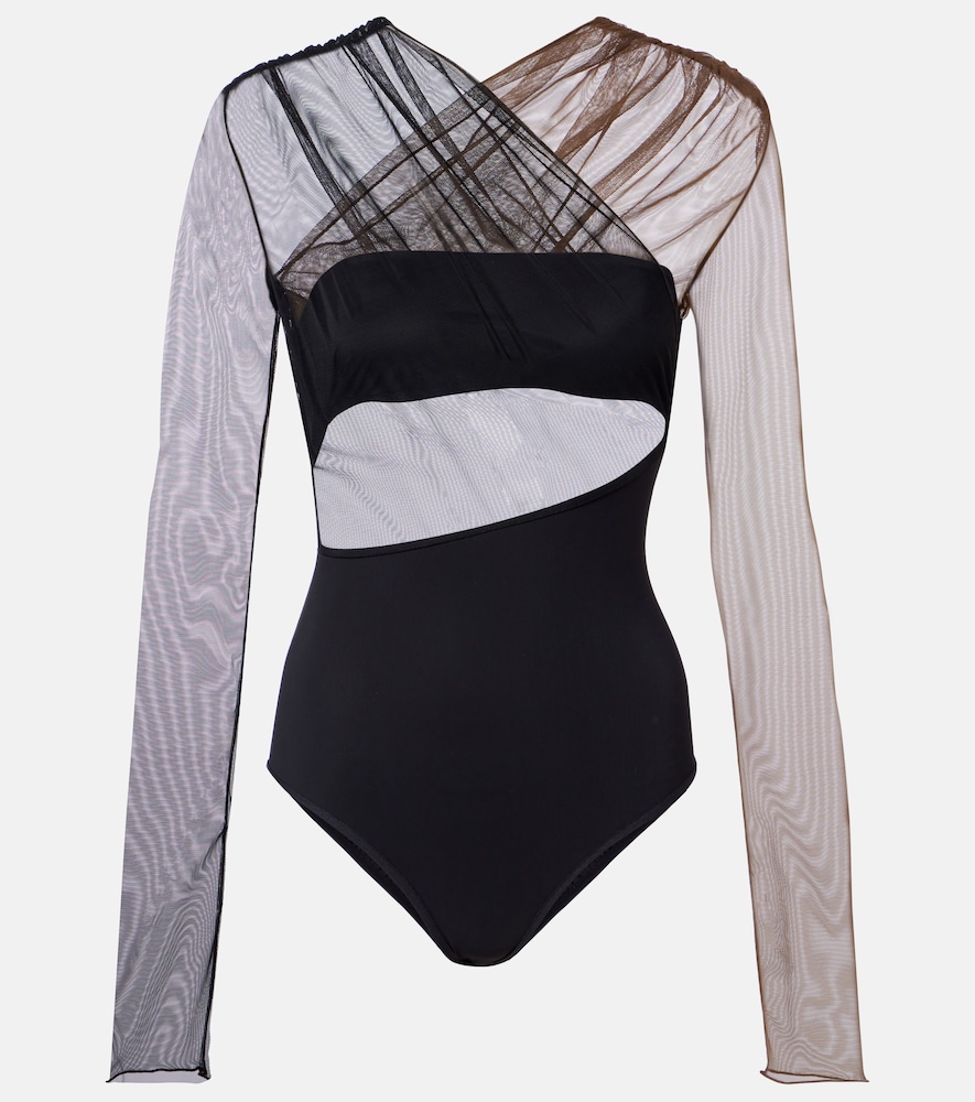 Nensi Dojaka Cutout ruched sheer bodysuit