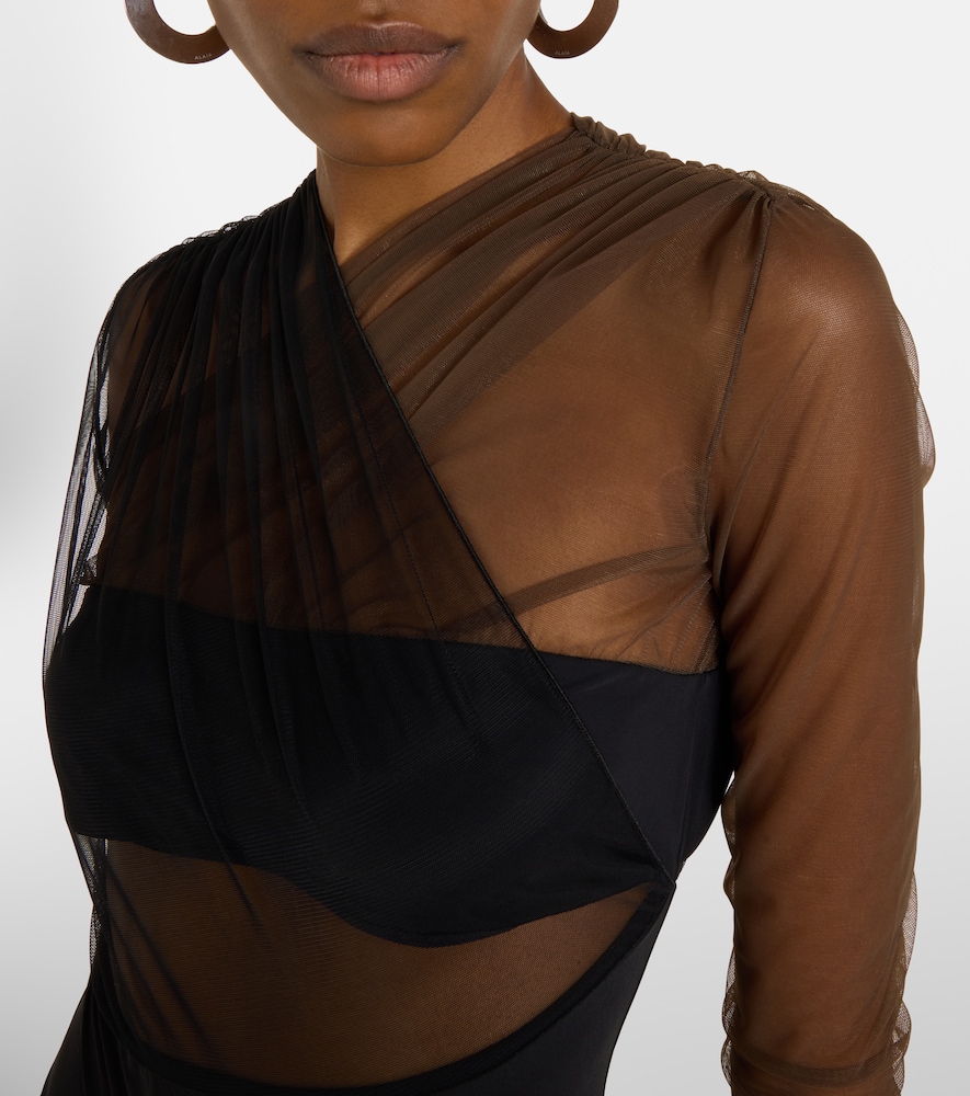  Nensi Dojaka Nensi Dojaka Cutout Ruched Sheer Bodysuit 