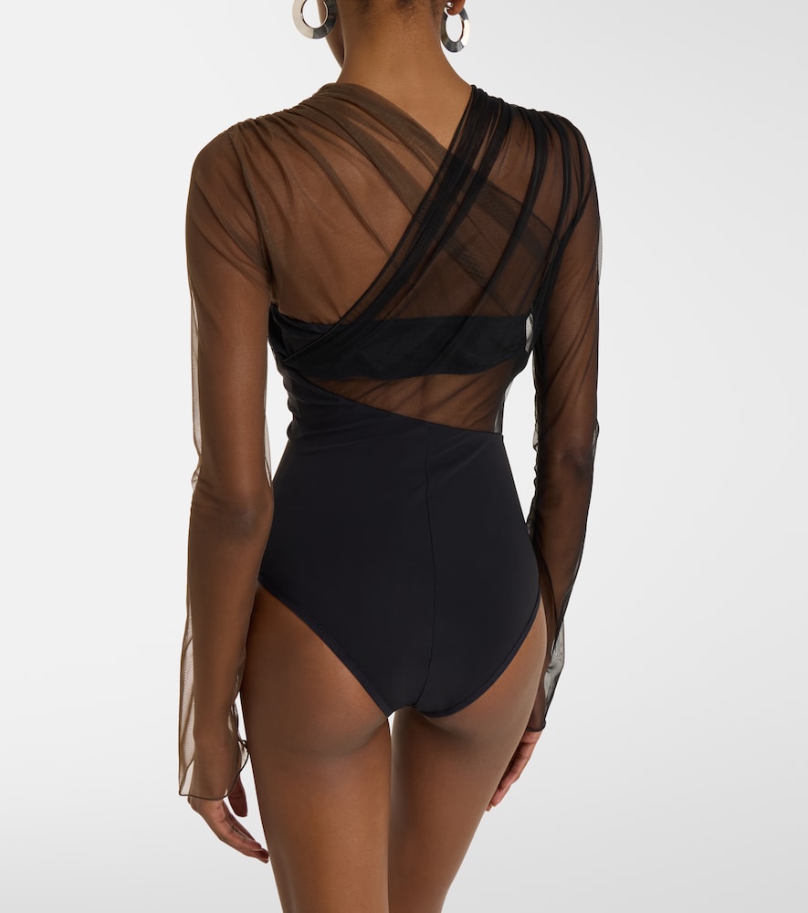  Nensi Dojaka Nensi Dojaka Cutout Ruched Sheer Bodysuit 
