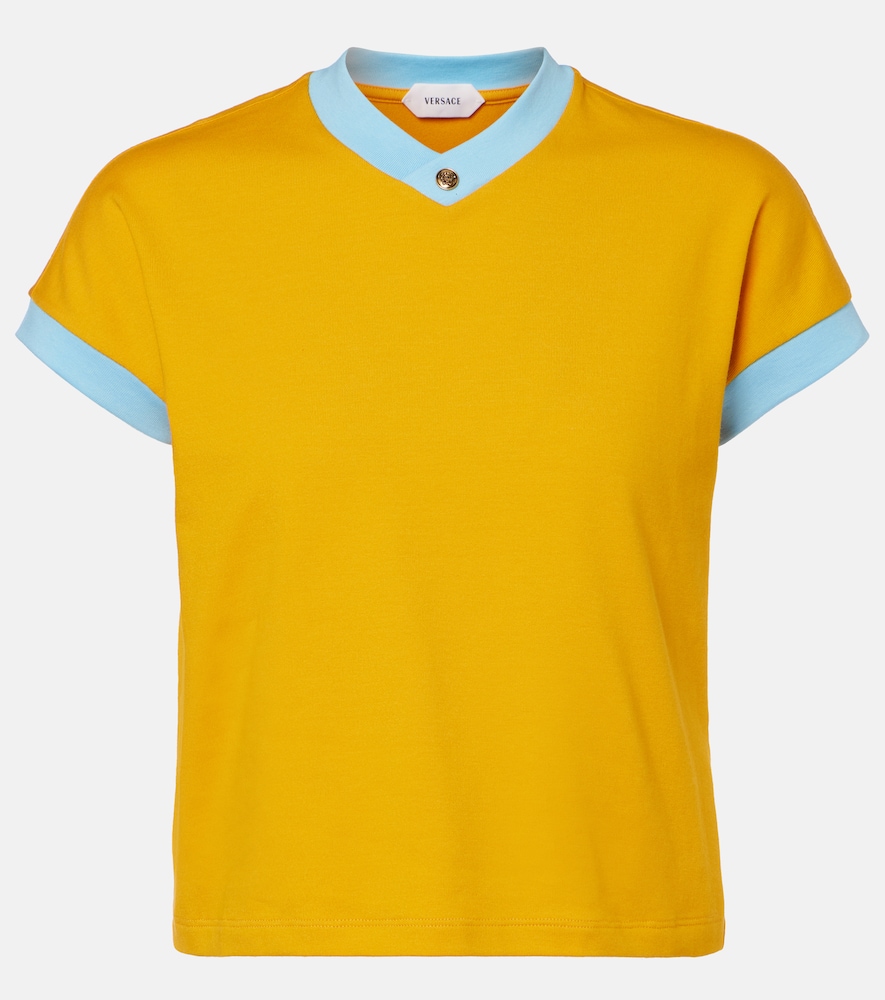 Versace Women's Orange Medusa Cotton-Blend Jersey T-Shirt Uk Size 12