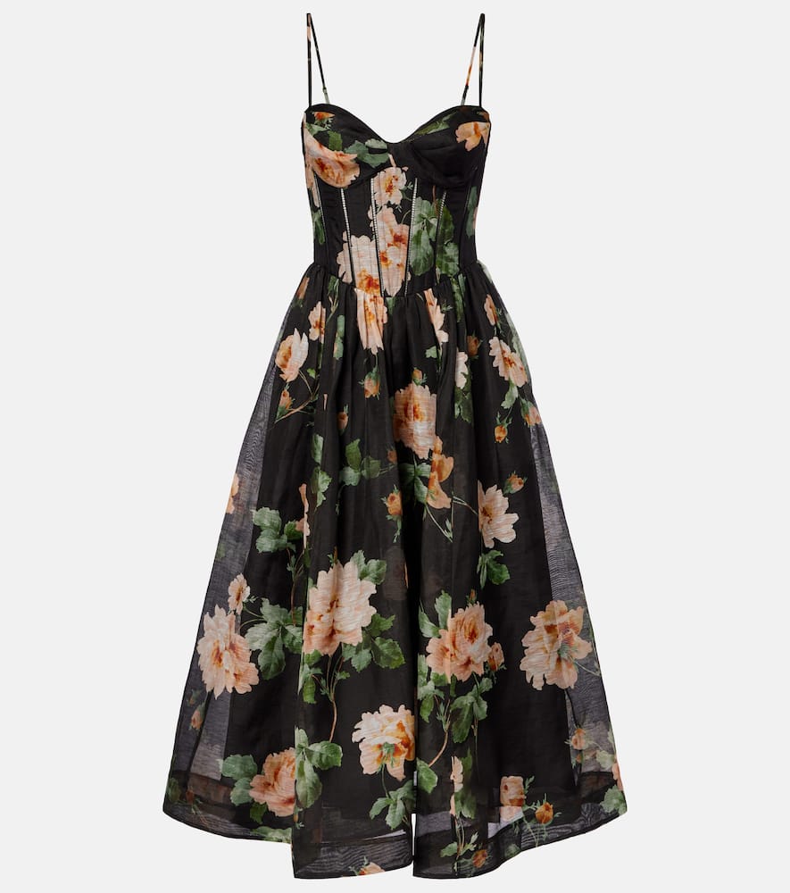 Zimmermann Luna Linen And Silk Organza Bustier Dress In Black